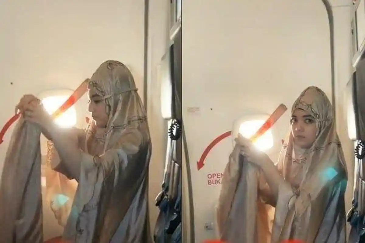 Pramugari Cantik Tak Sadar Direkam Kamera, Kepergok Lakukan Ini di Pesawat, 'Masya Allah Adem Banget