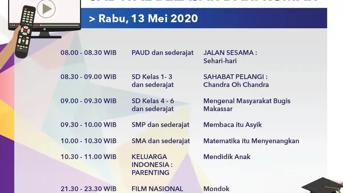 Link Live Streaming Belajar dari Rumah TVRI Rabu 13 Mei 2020, Mulai Pukul 08.00 WIB