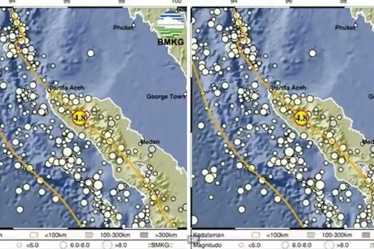 Gempa Hari Ini Magnitudo 4.8, Pusat Gempa Terkini 2 Menit yang Lalu di Nagan Raya Aceh, Info BMKG