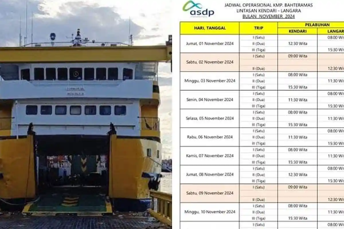 Jadwal Kapal Rute Kendari-Langara Konawe Kepulauan Naik KMP Bahteramas Mulai 1-15 November 2024