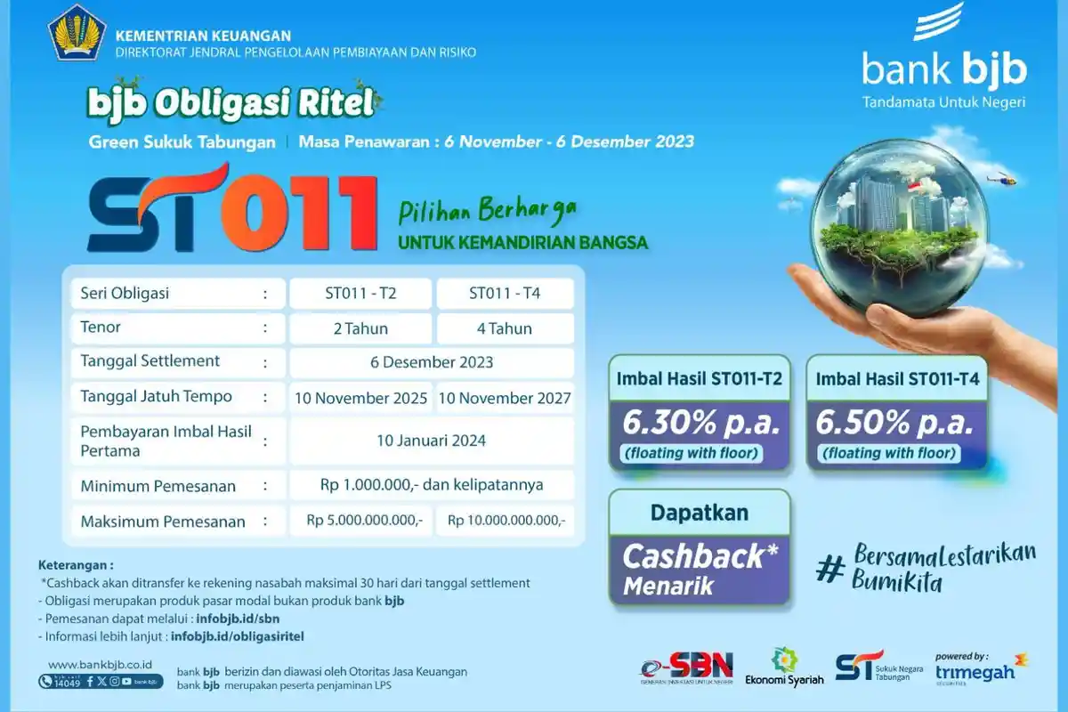 Dukung Ekonomi Hijau, bank bjb Tawarkan Sukuk Pemerintah ST011 dengan Penawaran Menarik