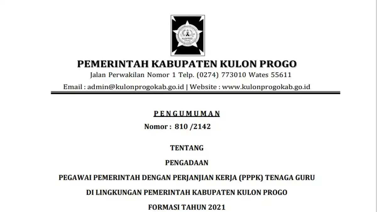 Pemkab Kulon Progo Buka 383 Formasi PPPK Tenaga Guru, Berikut Syaratnya