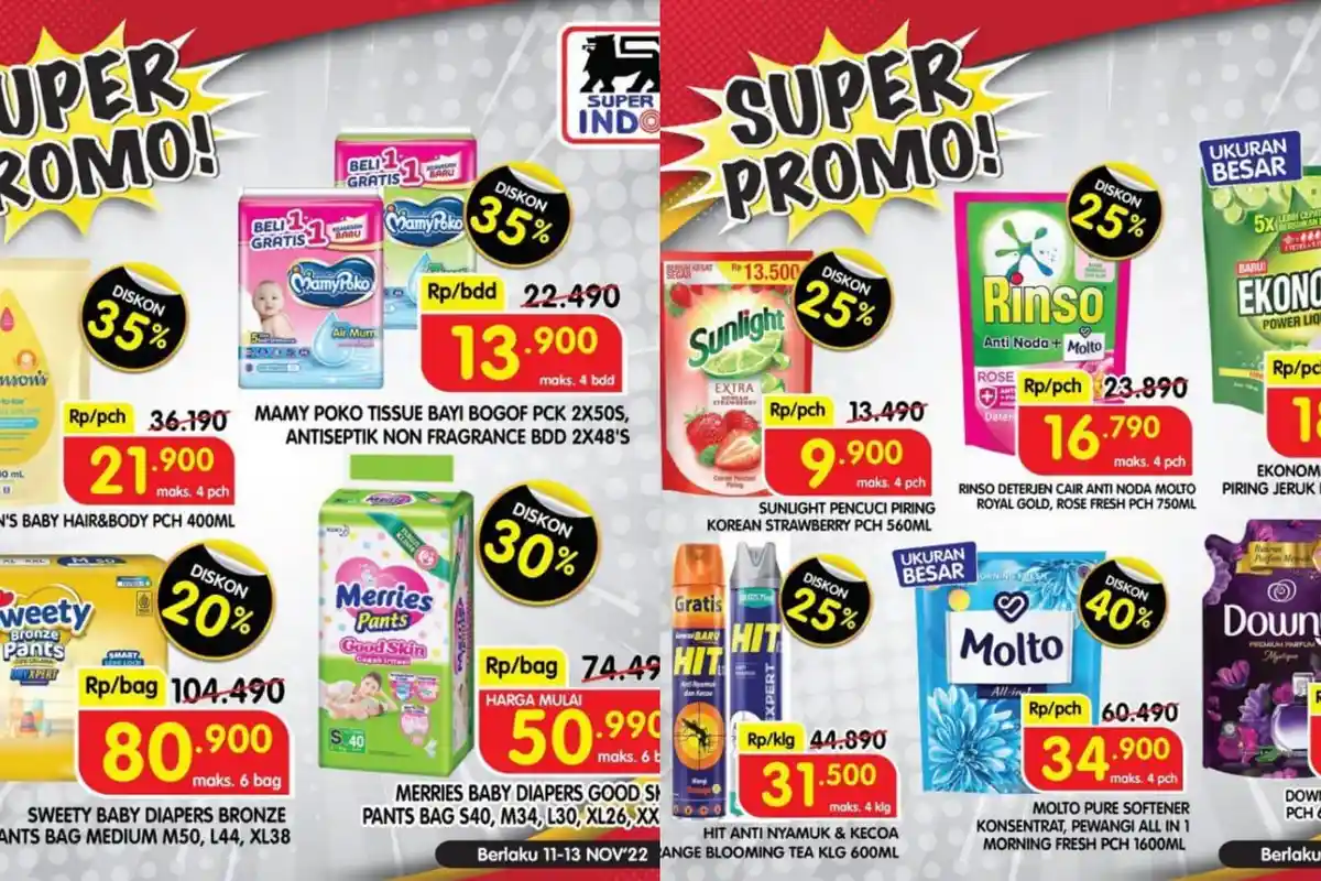 SUPER PROMO JSM Superindo 12 November 2022, Sunlight Rp9.900, Lifebuoy Body Wash Diskon 40 Persen