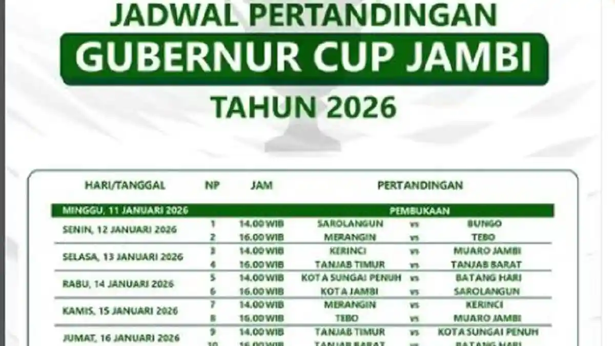 Jadwal Gubernur Cup Jambi 2026, Hari Ini Laga Perdana Sarolangun vs Bungo dan Merangin vs Tebo