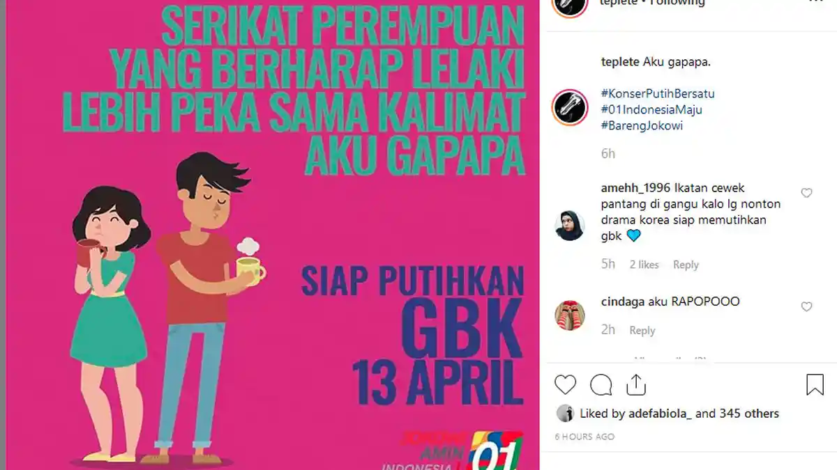 Meme-Meme 'SIAP PUTIHKAN GBK 13 APRIL' Sambut Kampanye Akbar Jokowi-Ma’ruf Amin Viral di Instagram