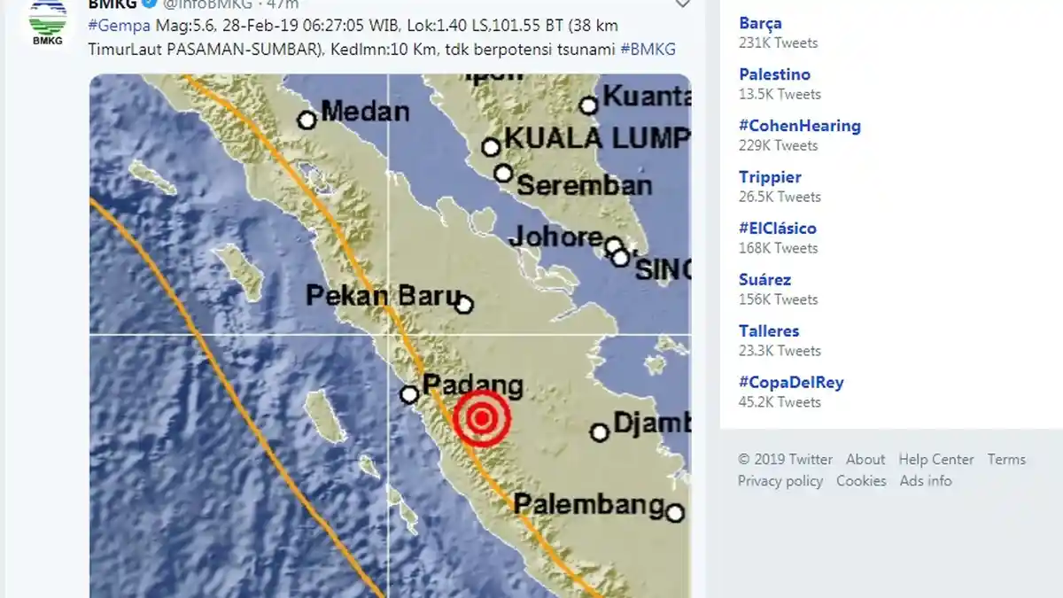 Info Gempa Hari Ini - Pagi Ini, Pasaman Sumatera Barat Diguncang Gempa 5,6 SR