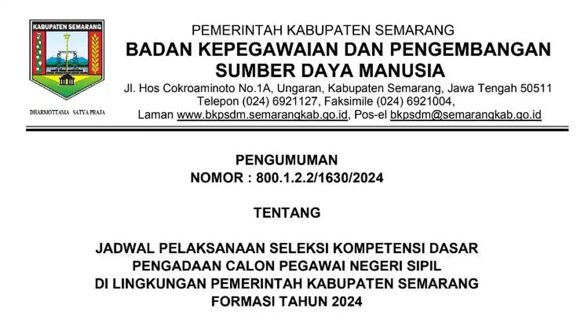 Link Download PDF Jadwal dan Tilok SKD CPNS 2024 Pemkab Semarang, 4.452 Peserta Siap Bersaing