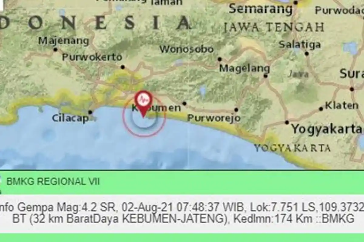Gempa Senin (2/8/2021) Tadi Pagi, Wilayah Jawa Tengah Diguncang, Ini Info Lokasi dan Magnitudonya