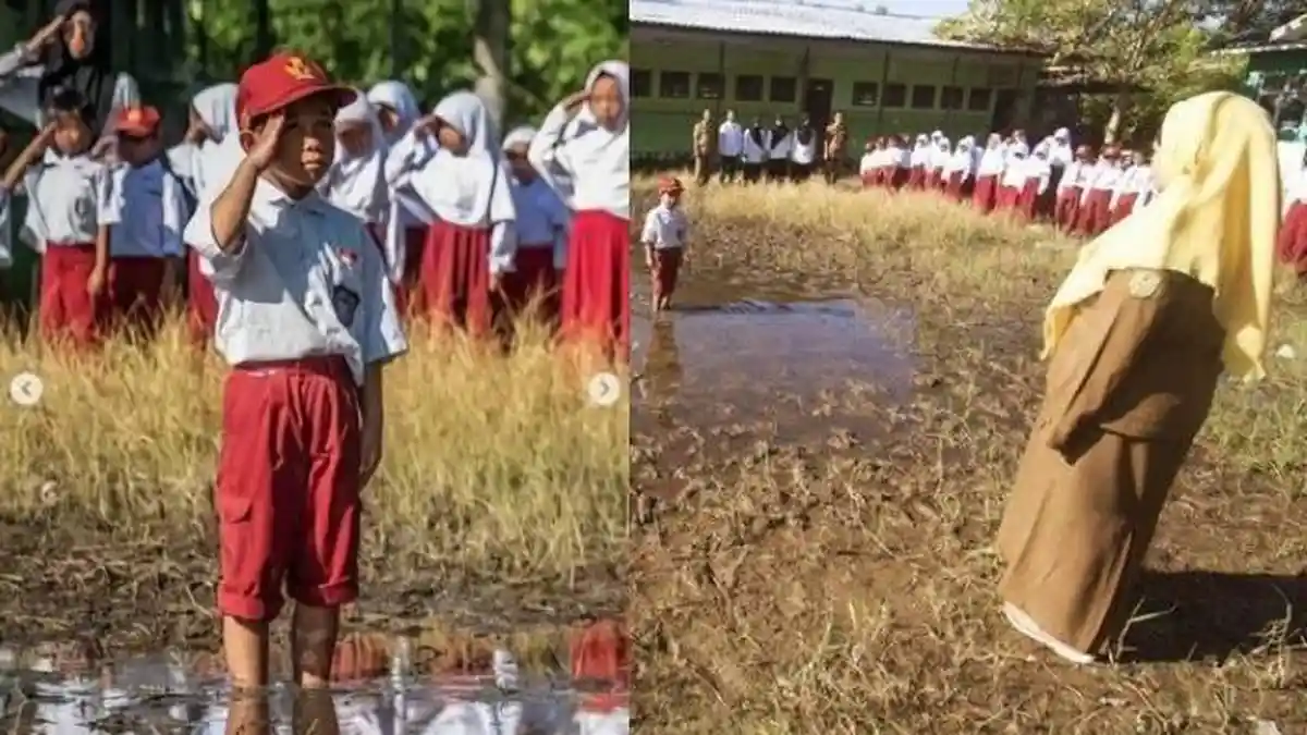 Fakta Viral Murid SD di Kalsel Upacara Bendera di Lapangan Becek, Kepala SDN Sebut Bukan Hal Baru