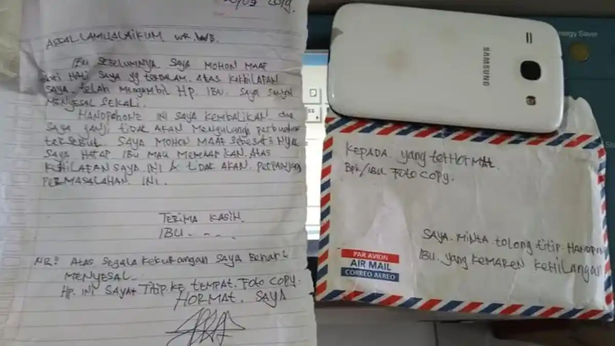 Pencuri Ini Kembalikan Ponsel yang Dicurinya dan Tulis Surat Permintaan Maaf