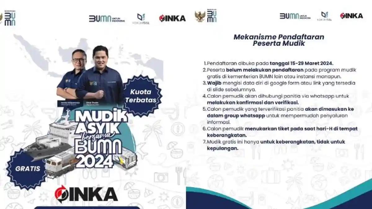 Mudik Gratis INKA 2024: Syarat, Cara Daftar, Rute Perjalanan