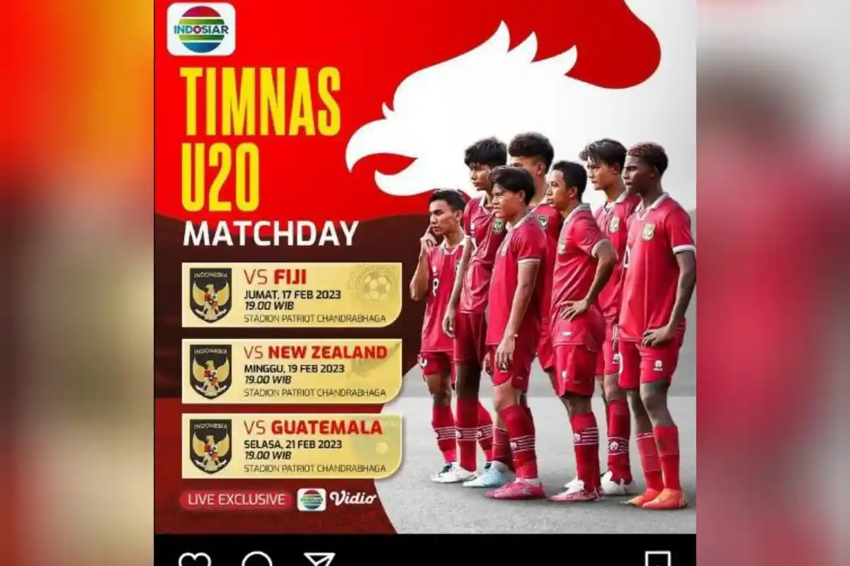 Cara Nonton Live Streaming Timnas U20 Indonesia vs Fiji Hari ini Pukul 19.30 WIB di Indosiar Gratis
