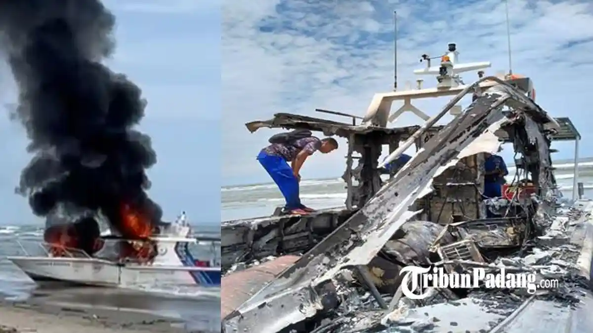 Kapal Patroli Dirjen PSDKP Dibakar Massa Nelayan di Pantai Muara Pesisir Selatan Sumbar