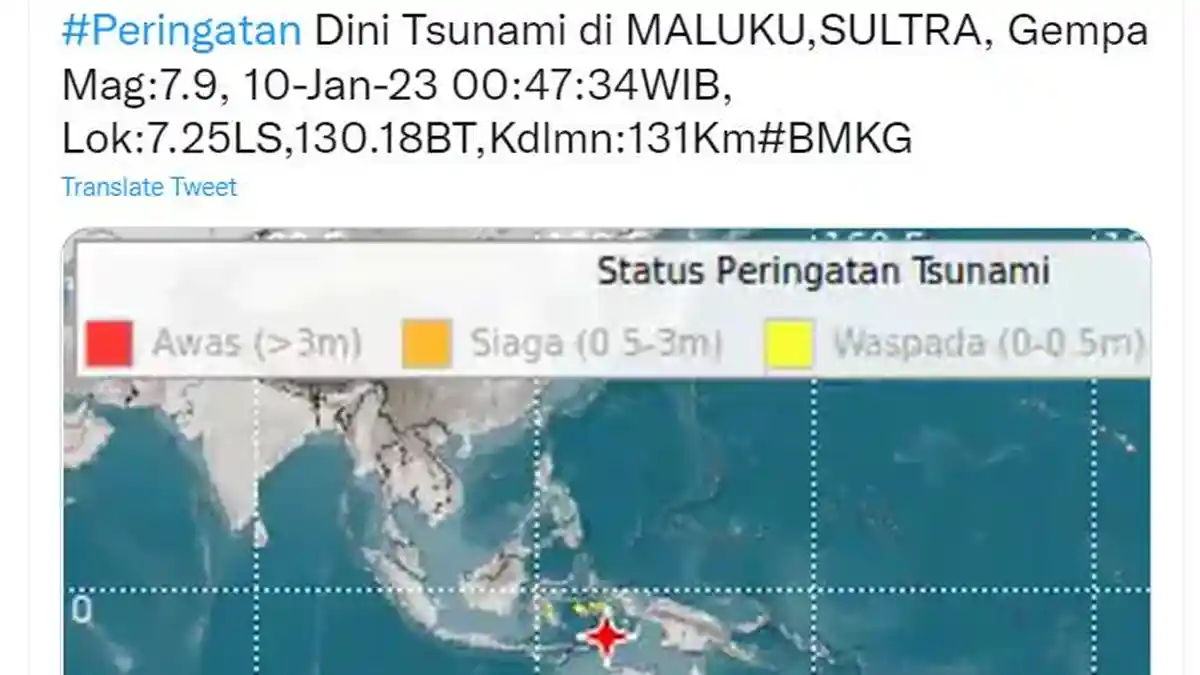 Gempa Terkini di Indonesia Hari Ini, M 7,9 Guncang Maluku, BMKG Beri Peringatan Dini Tsunami