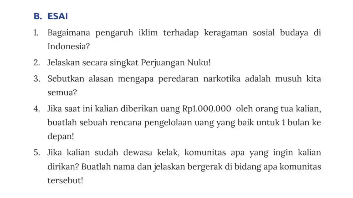 Kunci Jawaban IPS Kelas 7 Halaman 257 Kurikulum Merdeka, Tema 04: Evaluasi Esai