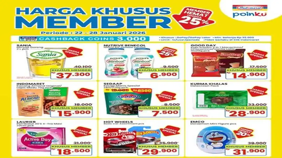 Promo Indomaret Harga Khusus Member, Minyak Goreng Sania 2L Rp 37.300 ...