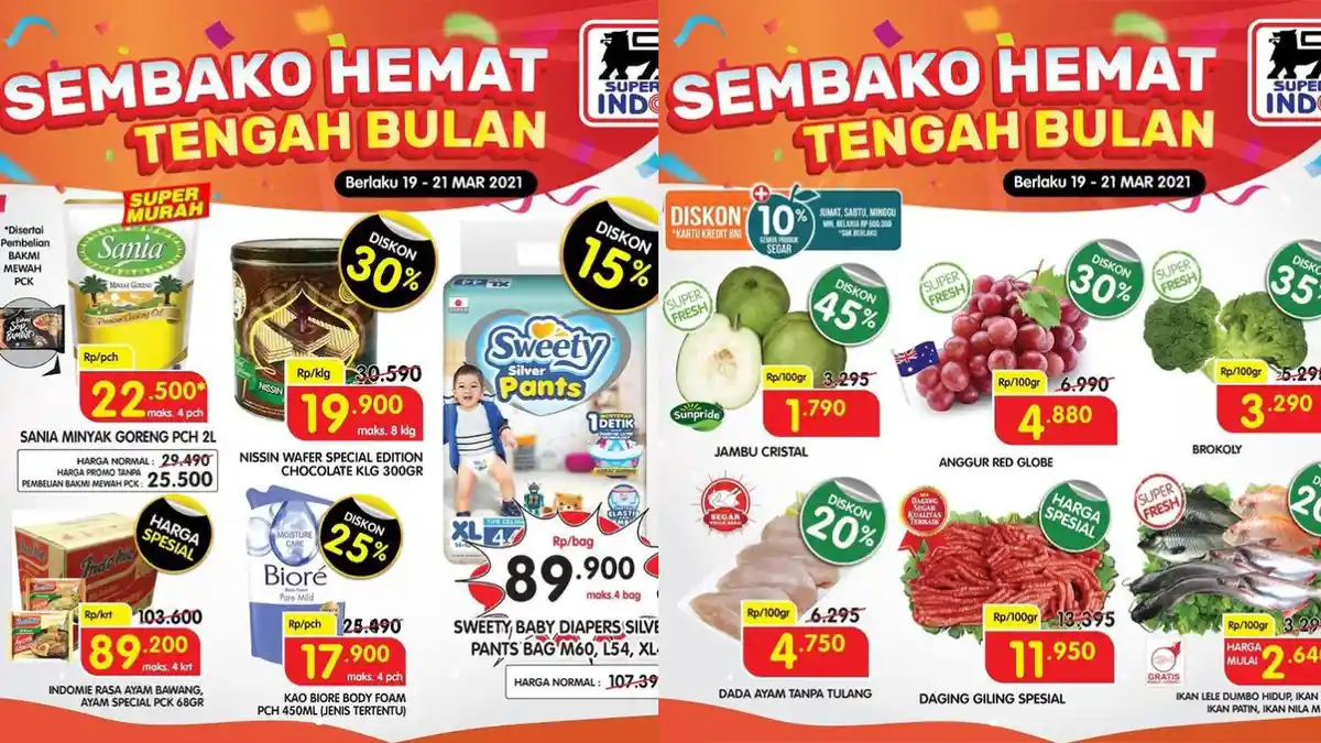 Promo JSM Superindo Sabtu 20 Maret 2021, Minyak Goreng 2LRp22.500, Buah dan Sayur Diskon hingga 45%