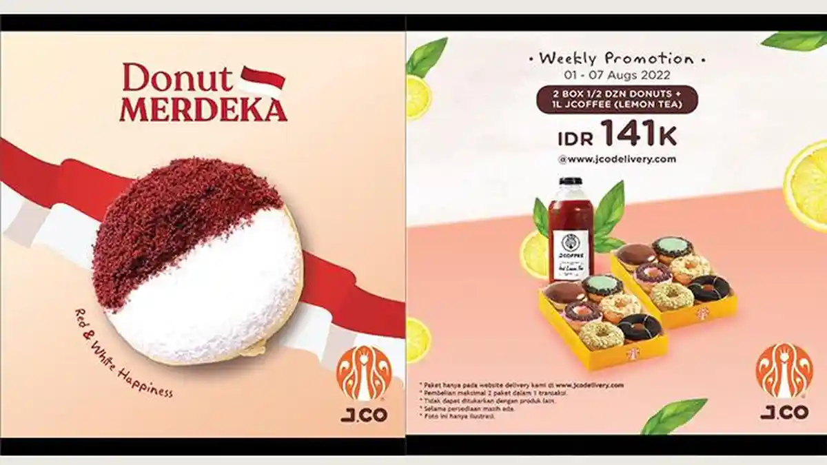 Promo JCO TERBARU 1 Agustus 2022, 2 Box 1/2 Dzn Donuts Plus 1L Lemon Tea hanya Rp141 Ribu