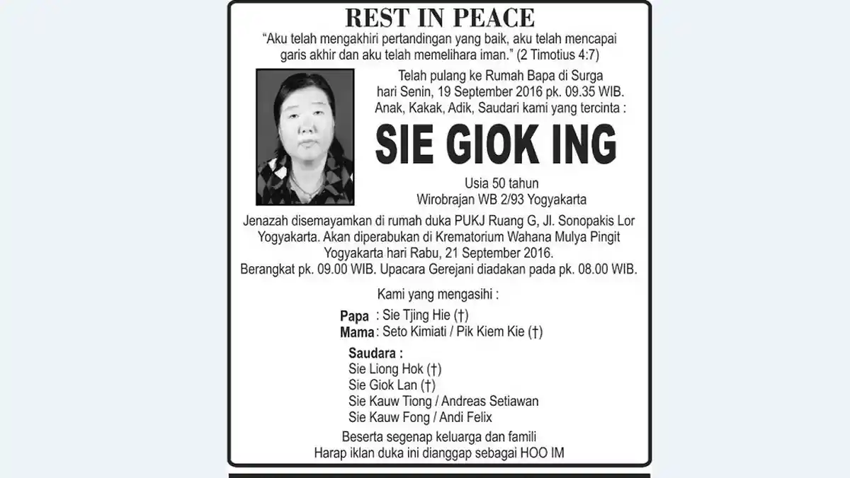 Rest in Peace - Sie Giok Ing