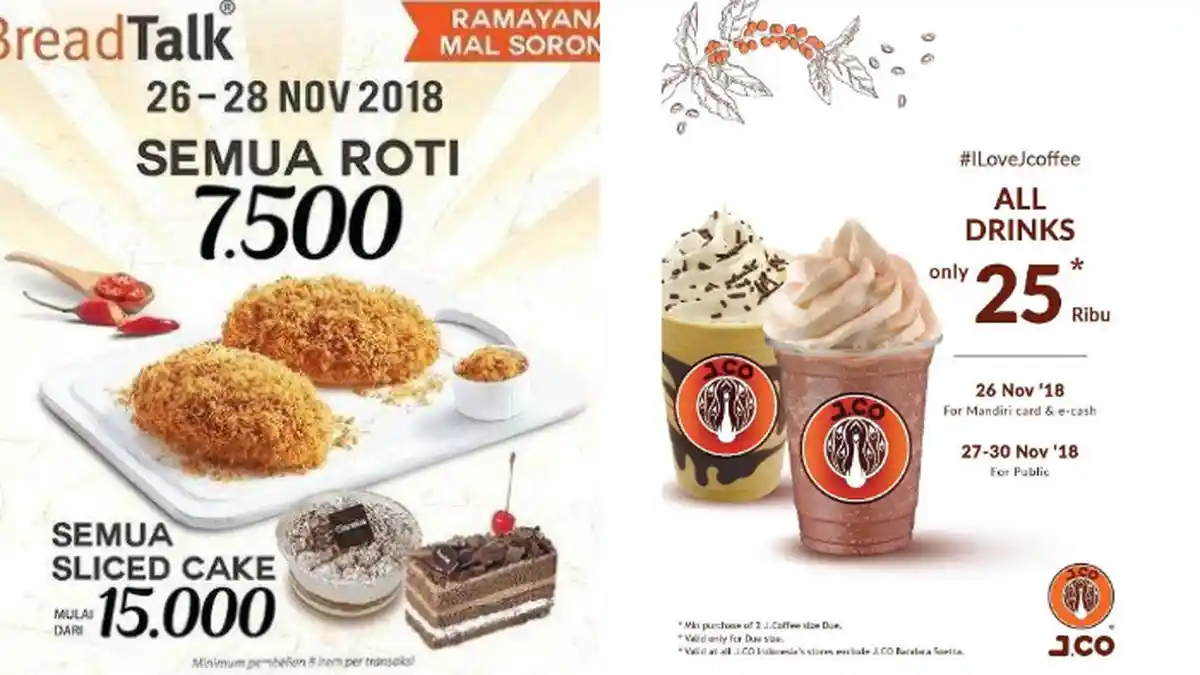 Promo Akhir Bulan Mulai 26 November, dari BreadTalk hingga J.CO Berikan Tawaran Menarik!