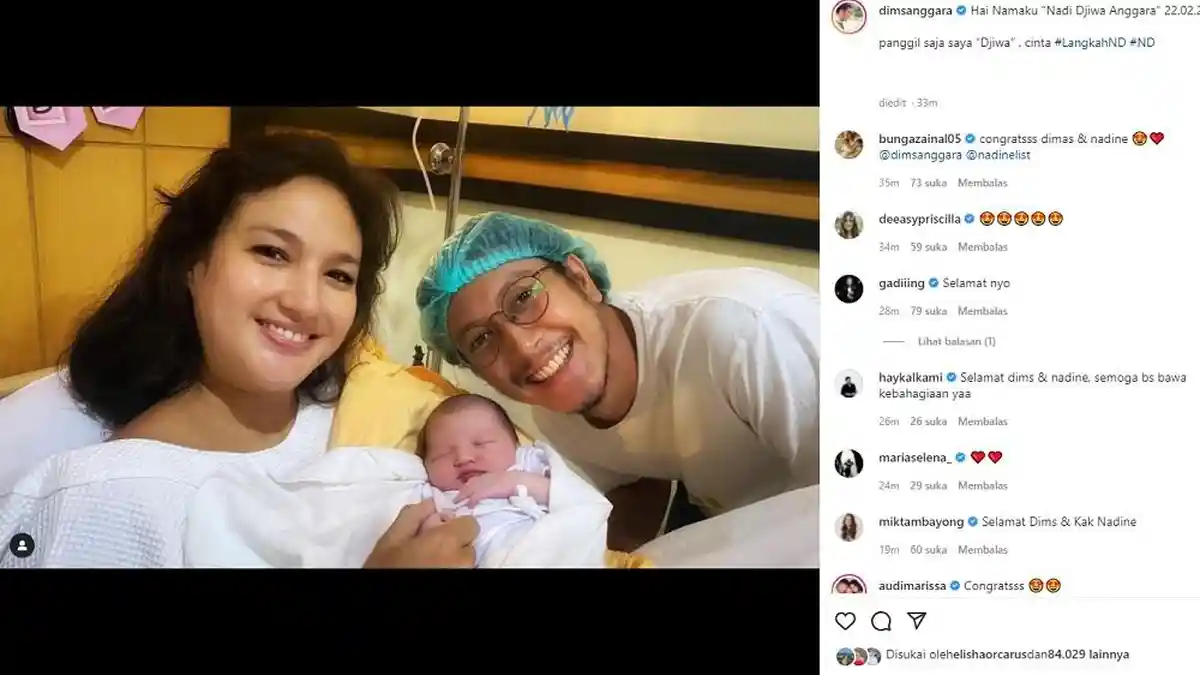 Nadine Chandrawinata Lahirkan Anak Pertama, Dimas Anggara Ungkap Nama Sang Bayi
