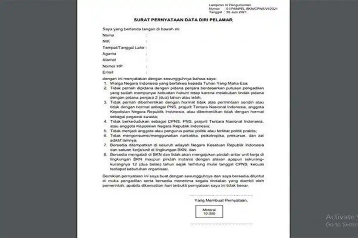 FORMAT Surat Pernyataan CPNS 2021, Cek Cara Membuat Sanggahan CPNS 2021