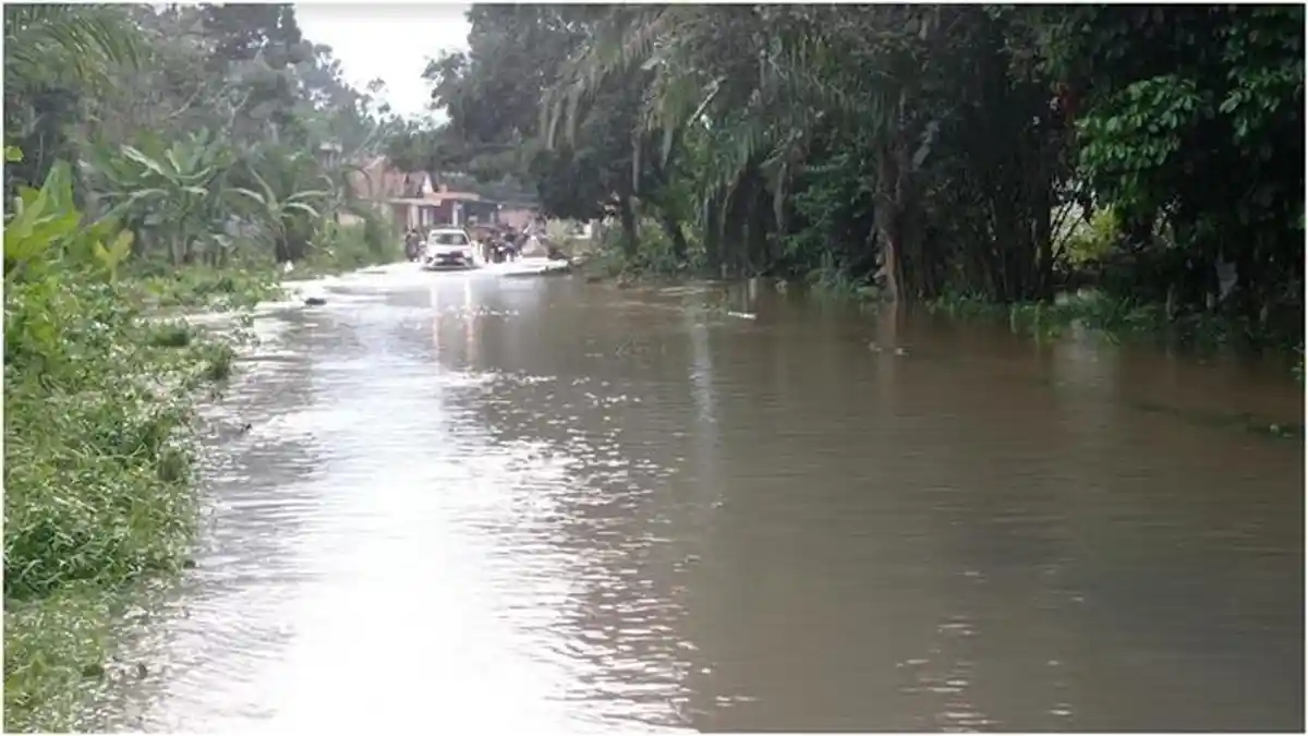 Pengendara Nekat Terobos Banjir di Muratara, Banyak Sepeda Motor Mogok Mesin Kemasukan Air