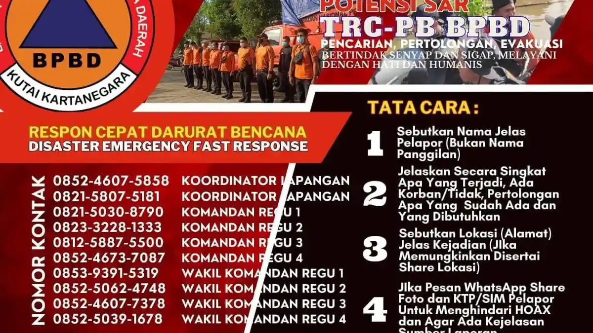 10 Nomor Layanan Aduan Bencana untuk Warga Kukar, Bisa Diakses Lewat Whatsapp