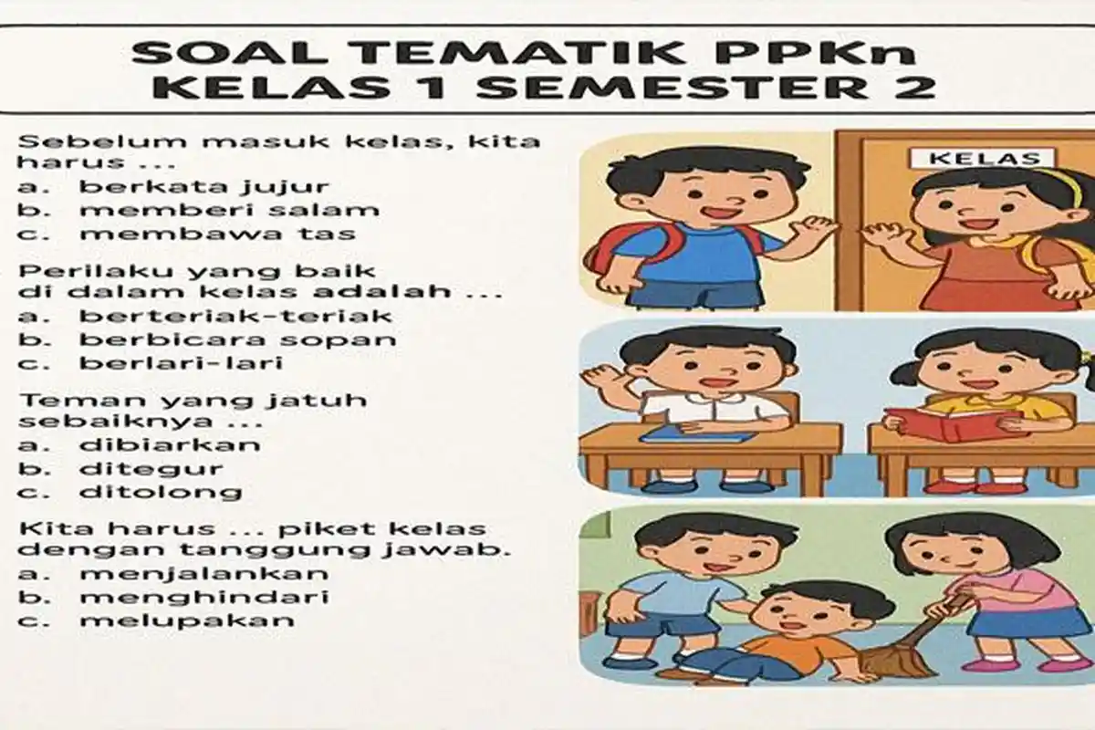 JAWABAN 40 Soal Ujian PKN Kelas 1 Kurikulum Merdeka Semester 2 Sebagai Panduan Hadapai PSAS