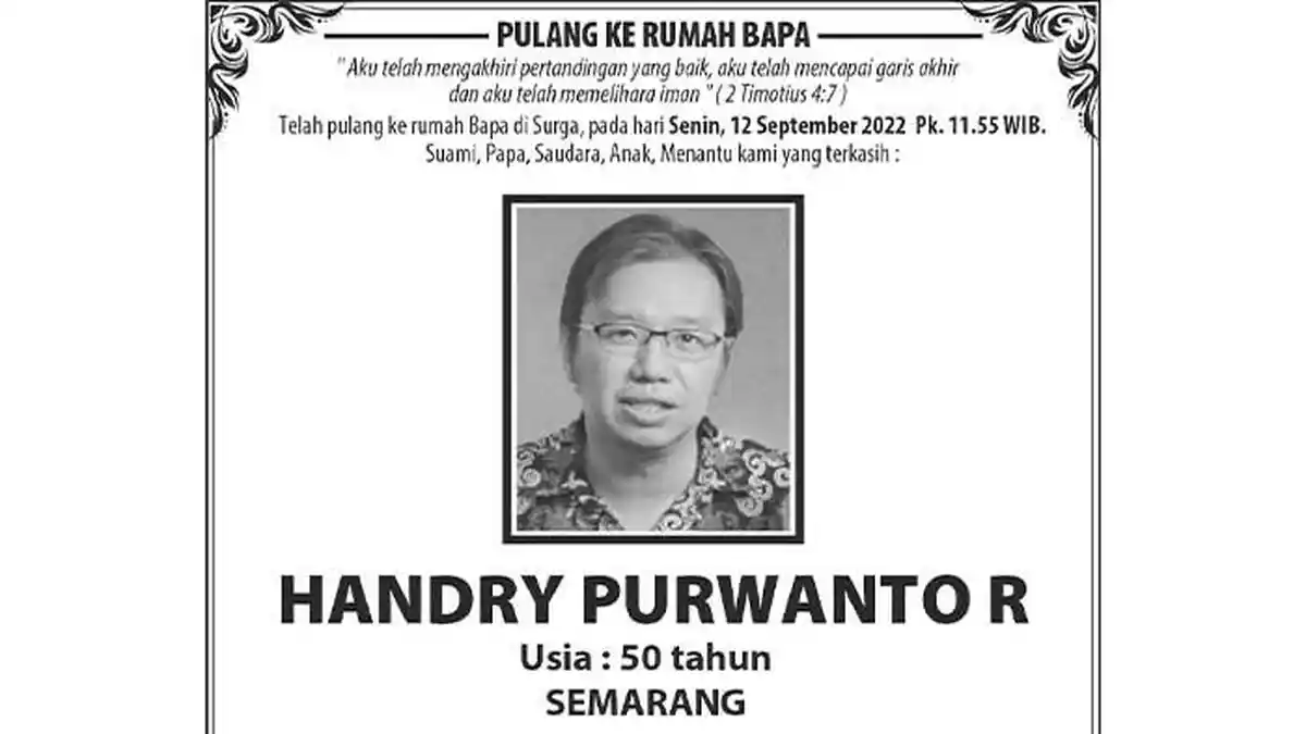 Berita Duka, Handry Purwanto R Meninggal Dunia di Semarang ...
