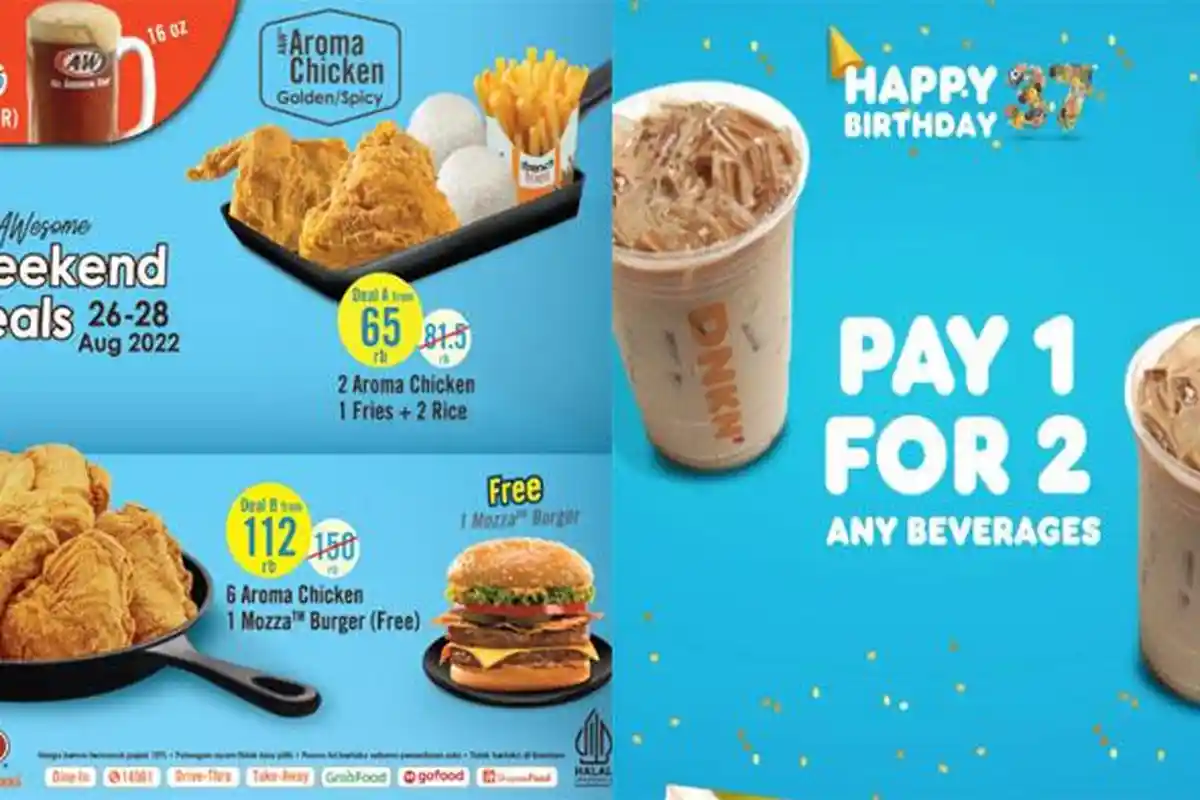 Promo Makanan Hari Ini 26 Agustus 2022, KFC Hokben BreadTalk Pizza Hut McD Dunkin Donuts Chatime A&W