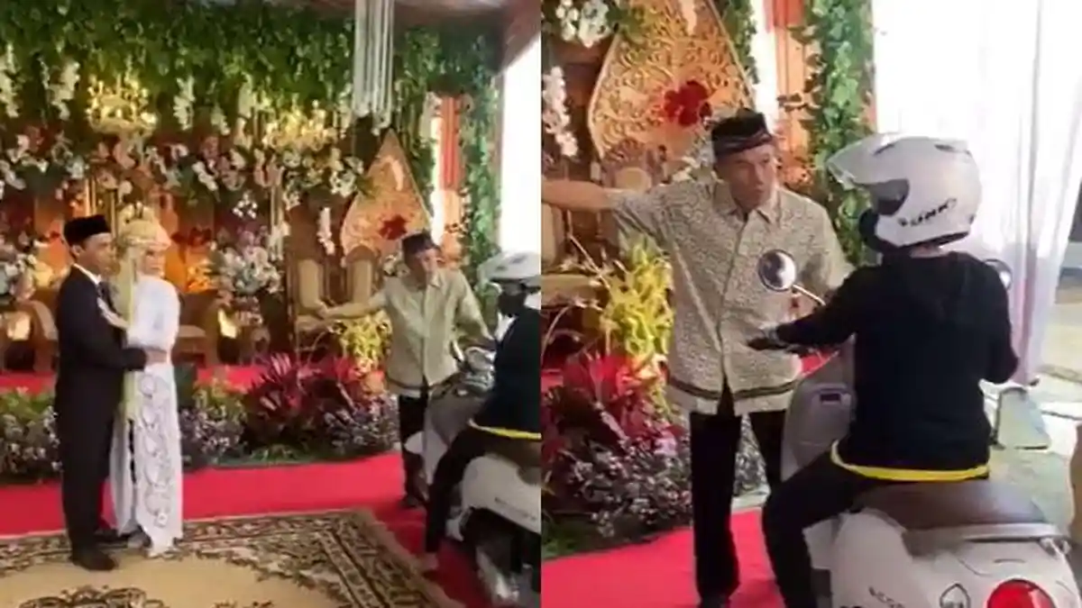 Bak Tak Peduli Ada Pengantin, Aksi Pemotor Terobos Acara Pernikahan Viral, Wajah Pengantin Kecut