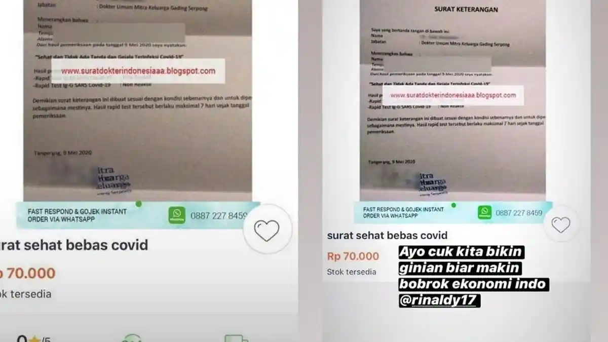 Geger Surat Bebas Covid-19 Dijual Bebas Rp 70 Ribu, RS Mitra Keluarga Siap Proses Hukum