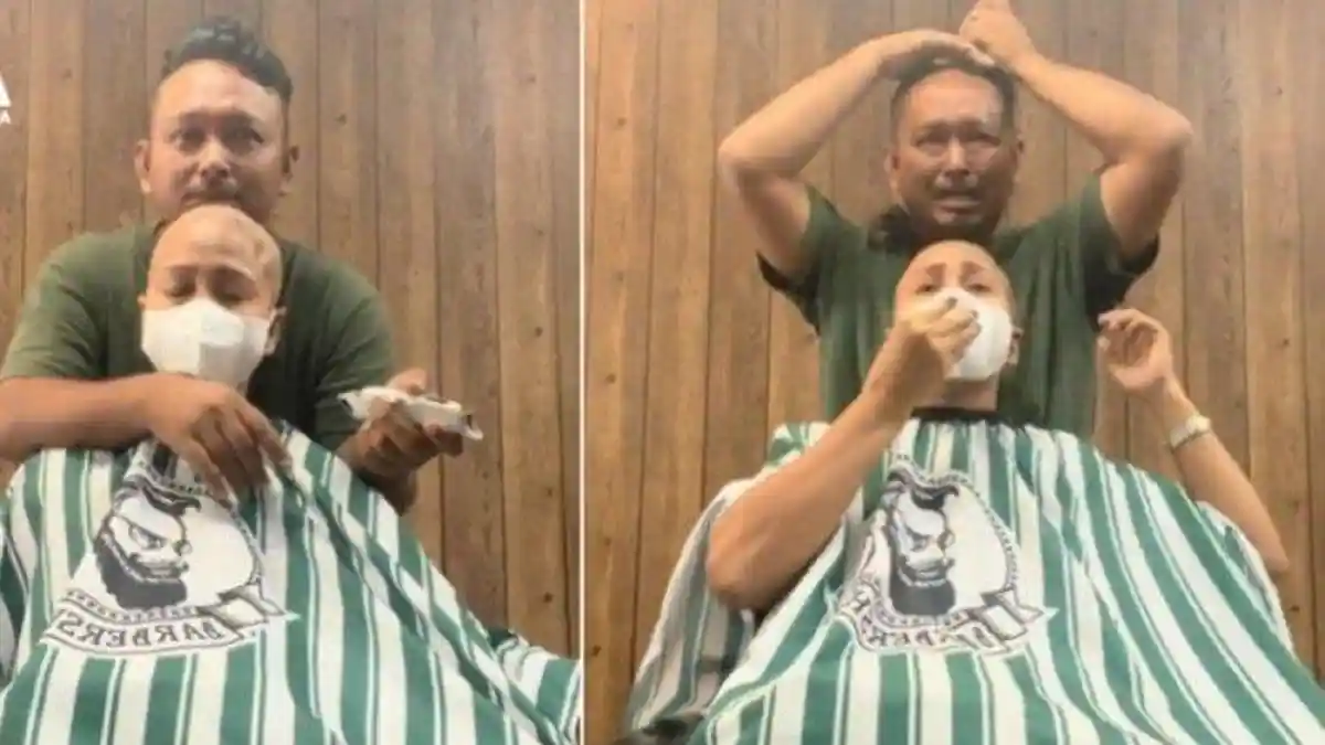 VIRAL Suami Rela Botak Demi Temani Istri Idap Kanker, Awalnya Dicegah Berujung Nangis Bareng