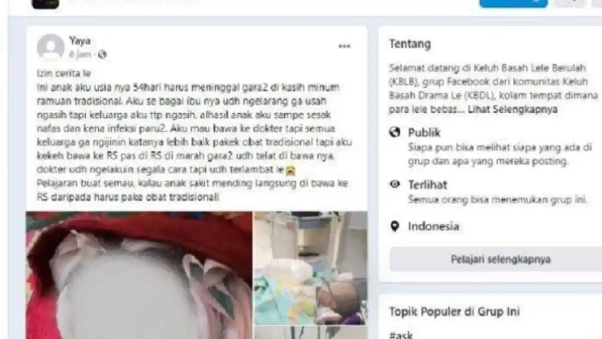 Bayi 54 Hari Meninggal Usai Dicekoki Air Perasan Kencur dan Daun Kecipir oleh Keluarga