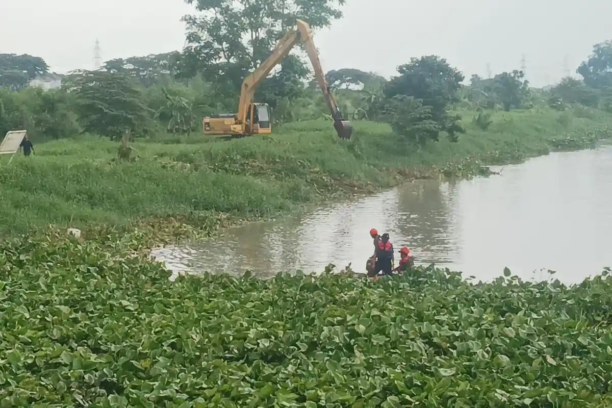 Pencarian Balita Tenggelam Terkendala Eceng Gondok, BPBD Surabaya Kerahkan Alat Berat