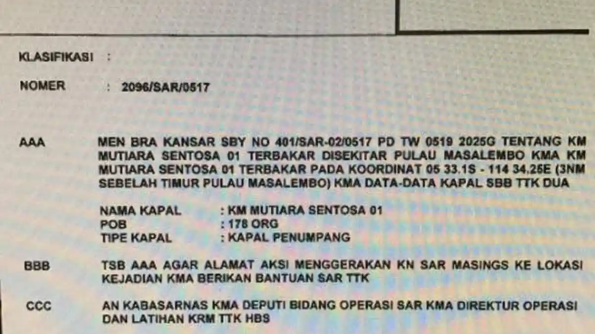 Basarnas: Sebagian Penumpang KM Mutiara Lompat ke Laut