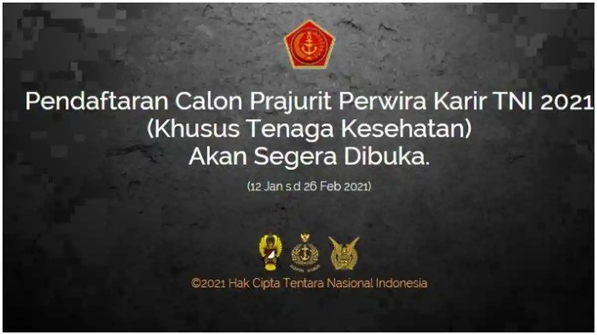 Lowongan Kerja: TNI Buka Pendaftaran Calon Perwira Prajurit Karir Khusus Tenaga Kesehatan 2021