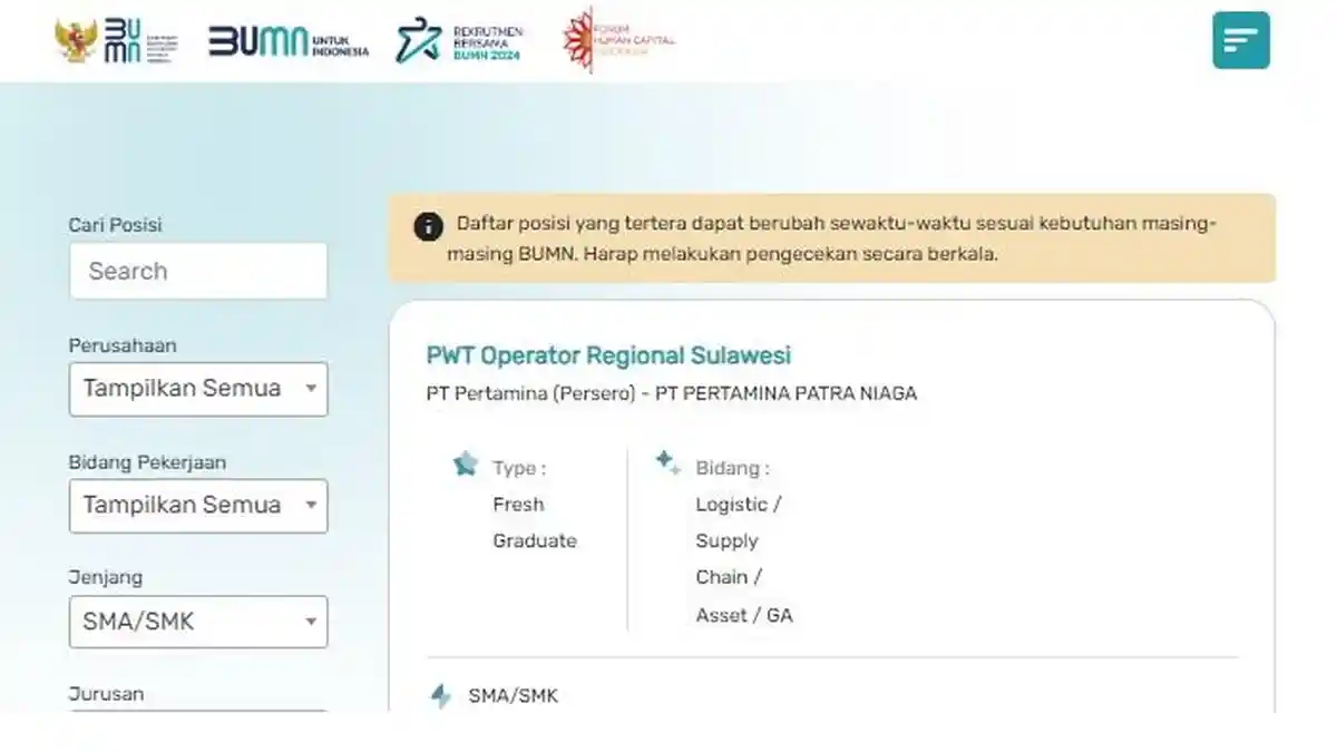 Daftar Lowongan Rekrutmen Bersama BUMN 2024 untuk Lulusan SMA/SMK, Ini Syarat dan Cara Daftar