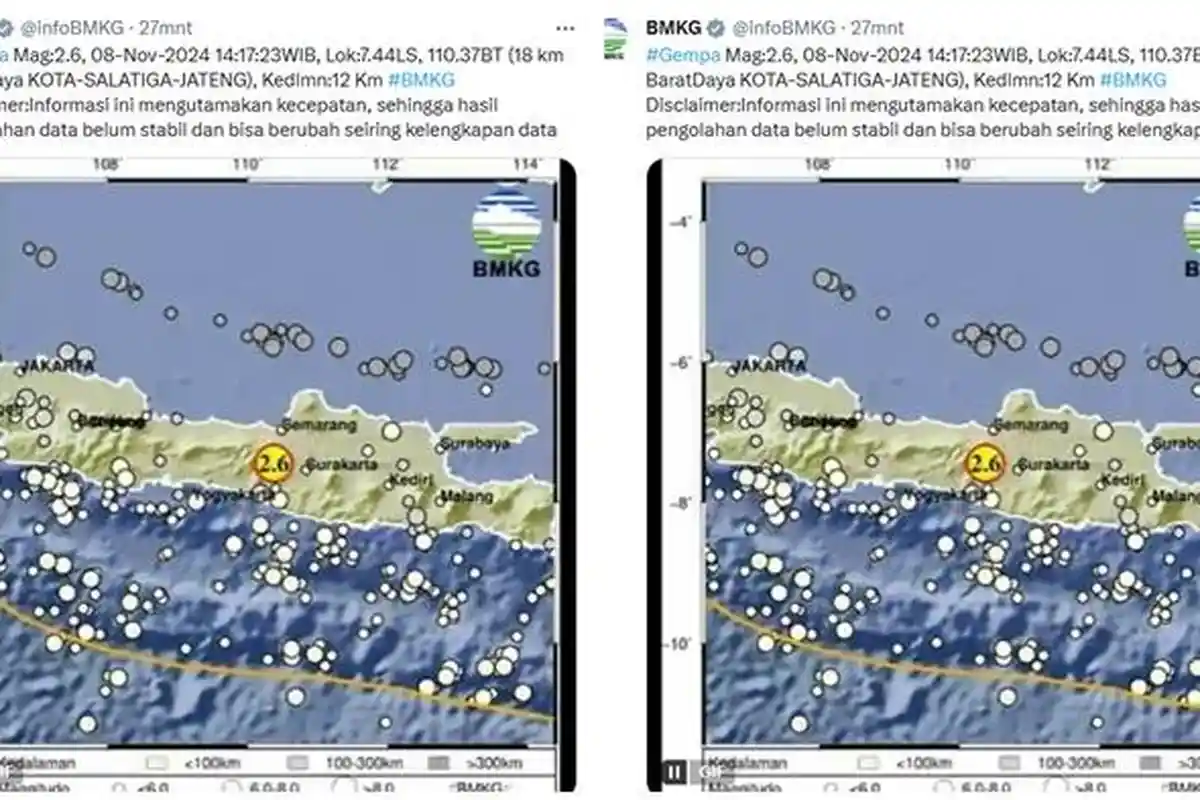 Info Gempa Hari Ini, Pusat Gempa 2.6 Magnitudo di Salatiga Jawa Tengah