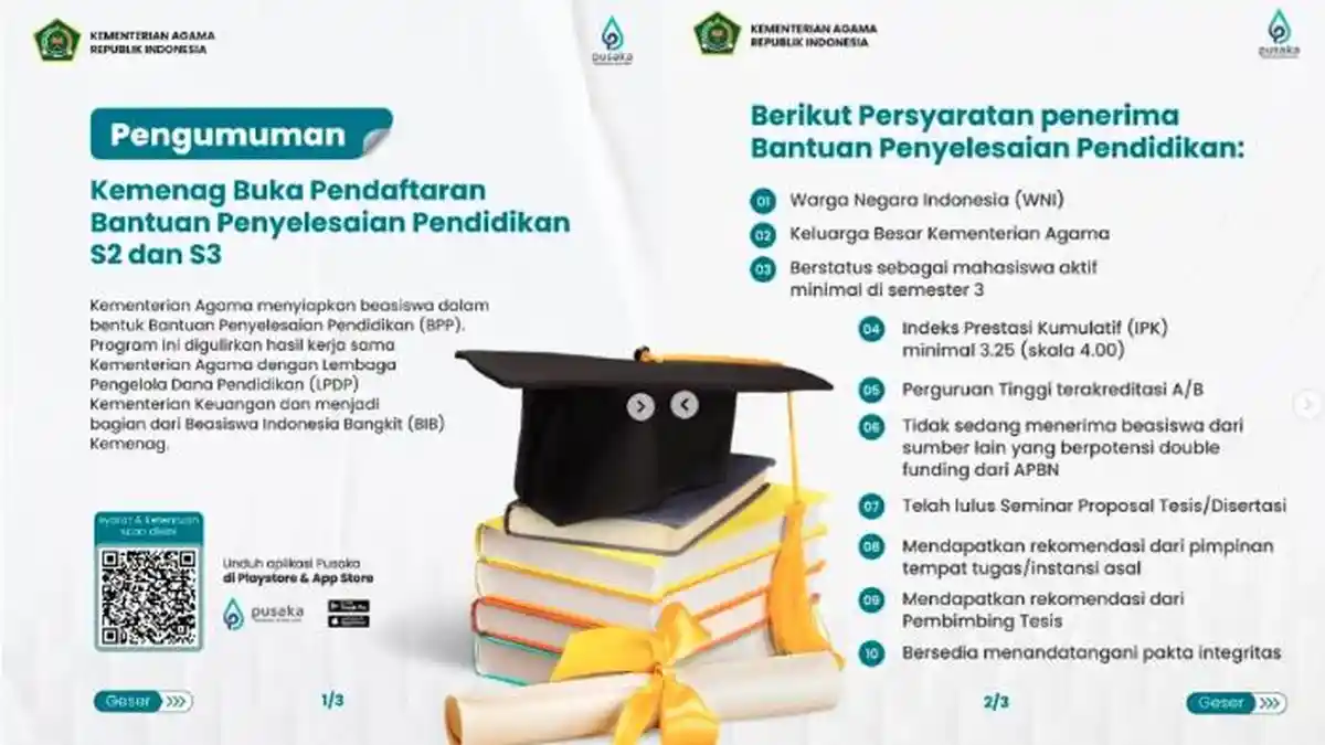 Cara Daftar Beasiswa BPP Kemenag 2023 bagi Mahasiswa S2 dan S3, Berikut Persyaratannya