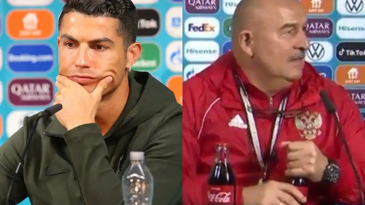 Seolah Ejek Aksi Cristiano Ronaldo Geser Botol Coca-Cola, Begini Tingkah Lucu Pelatih Rusia