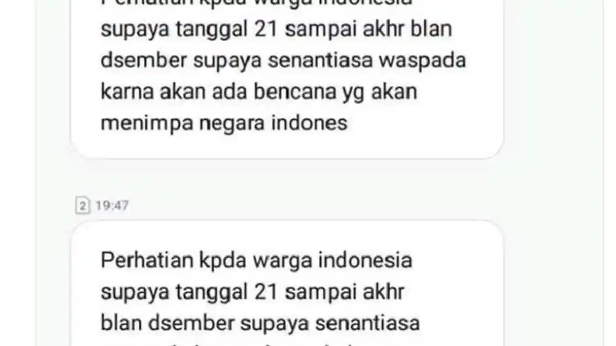 Beredar SMS Infokan Bakal Terjadi Bencana di Akhir Desember 2018, BMKG: Abaikan Saja