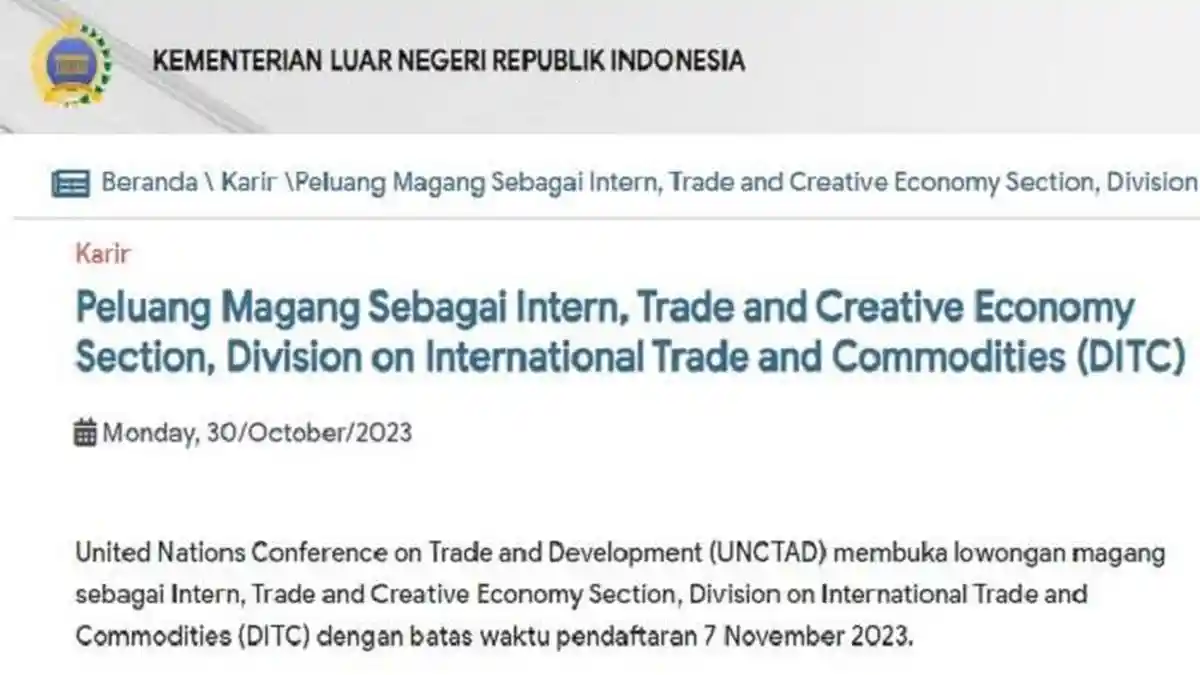 Program Magang Kemenlu RI di UNCTAD PBB, Pendaftaran Ditutup 7 November 2023, Ini syaratnya
