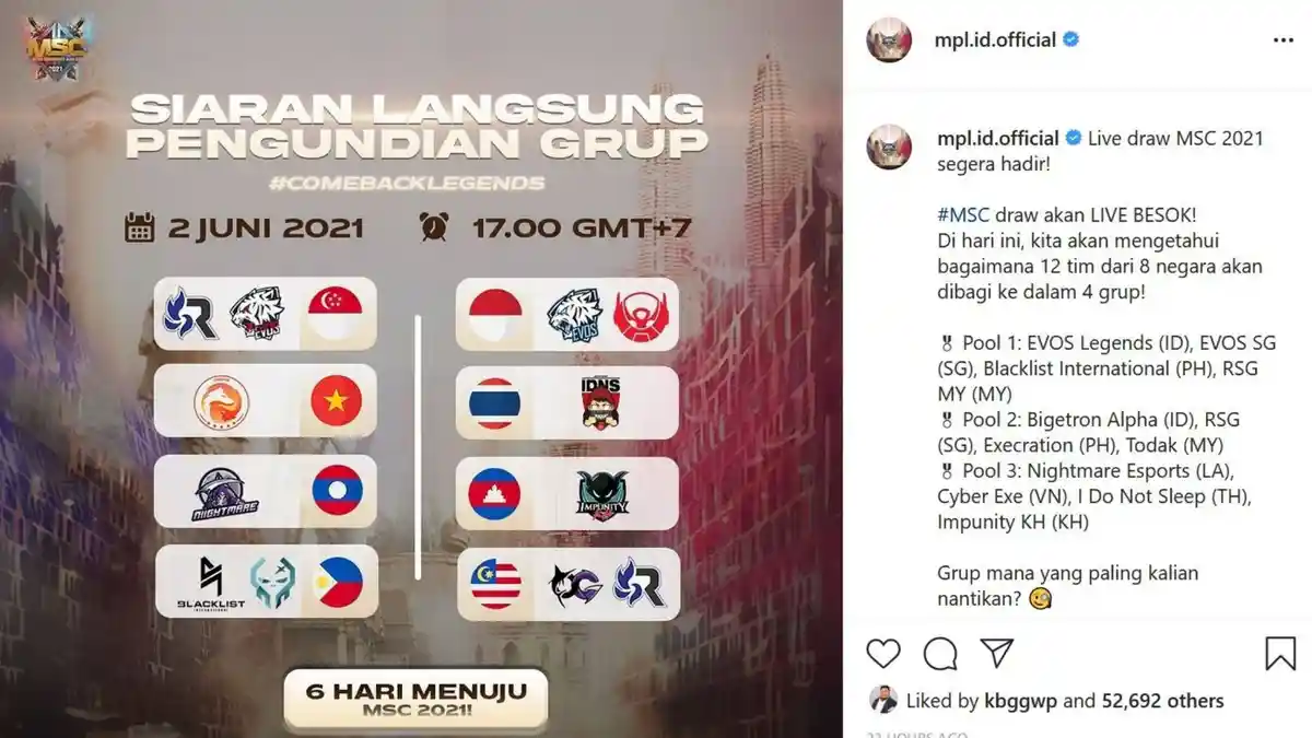 Link Live Streaming MSC 2021: Drawing Grup Mulai Jam 17.00 WIB, Siapa Bakal Jadi Lawan EVOS & BTR?