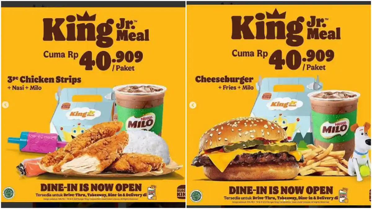 Promo Burger King Jr. Meal: Cheeseburger + Fries + Milo Cuma Rp 40.909/Paket