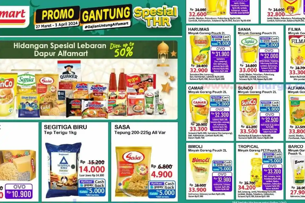 Promo Sembako Akhir Bulan di Alfamart Indomaret Superindo 30-31 Maret 2024: Pakai OVO Gopay IRIT