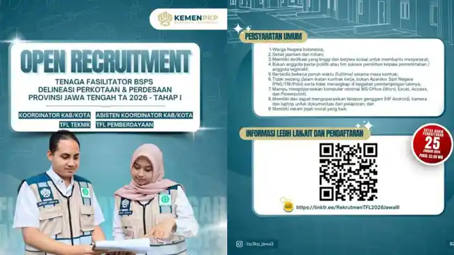 Rekrutmen Tenaga Fasilitator BSPS Jateng Tahap I Kembali Dibuka, Ini Posisi dan Syarat Daftarnya