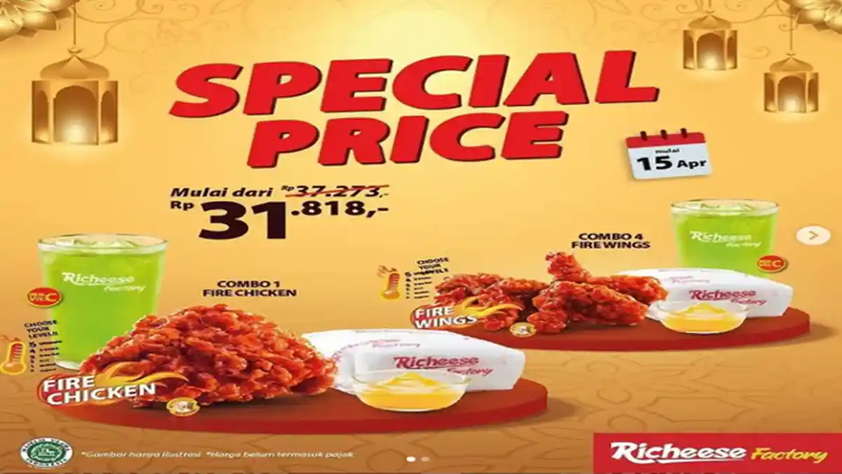 Promo Richeese Special Price Mulai dari Rp 31.818 Dapat Combo 1 Fire Chicken atau Combo 4 Fire Wings