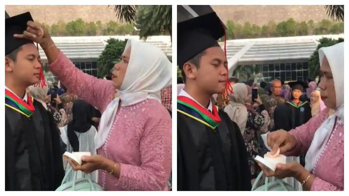 VIDEO Mahasiswa Asik Dibedaki Ibunya Saat Wisuda, Tak Malu Meski di Depan Teman dan Orang Banyak